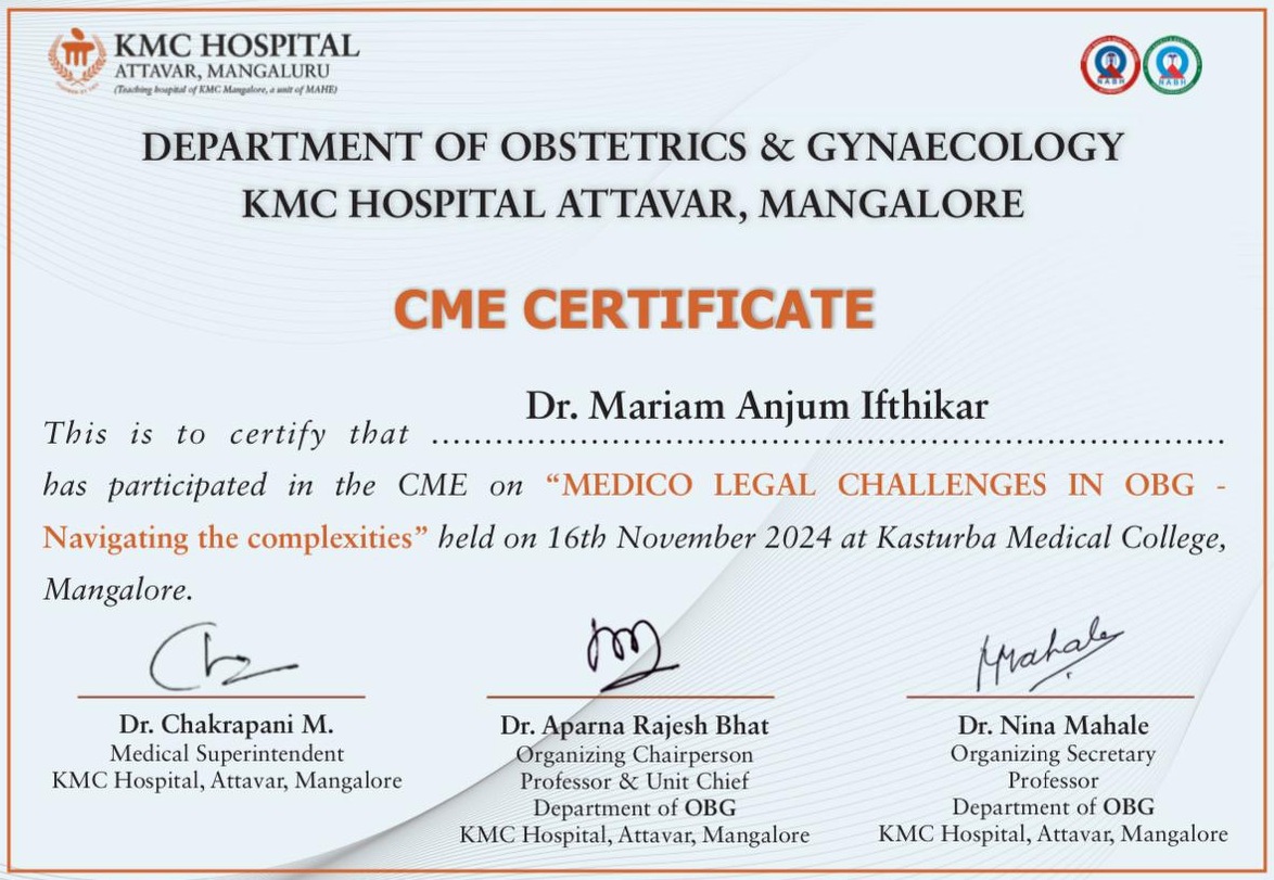 Dr. Mariam Anjum — CME — Certificate